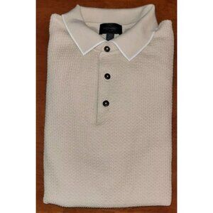 Magaschoni Waffle Henley Sweater Mens Large Preppy Pullover Ivory Knit Casual